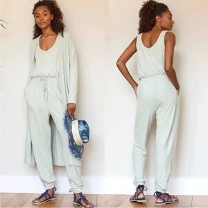 Free People BiCoastal Seaglass Green XS Long Cardigan & Jumpsuit Set